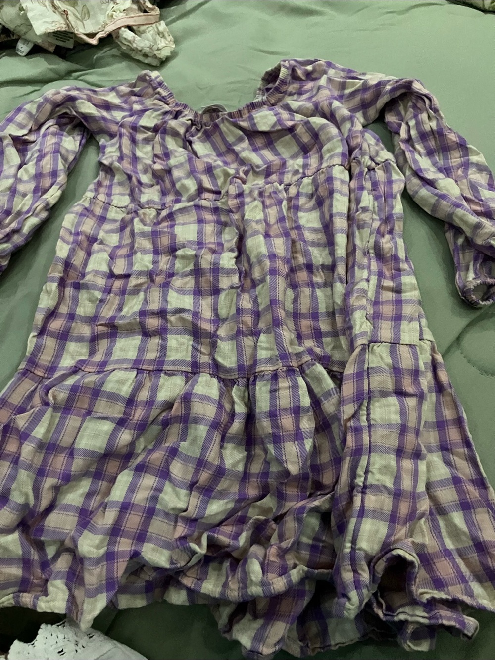 wonder nation Lavender and White Plaid Smocked Cotton Dress